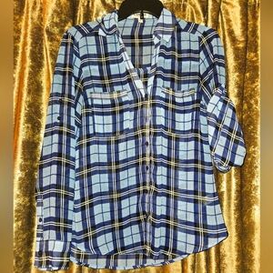 Express Portofino Sheer Plaid Button-Down Blouse